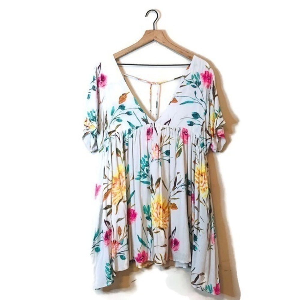 By Together Floral Print Plunging V Neck Babydoll Dress Mini Women’s size Small